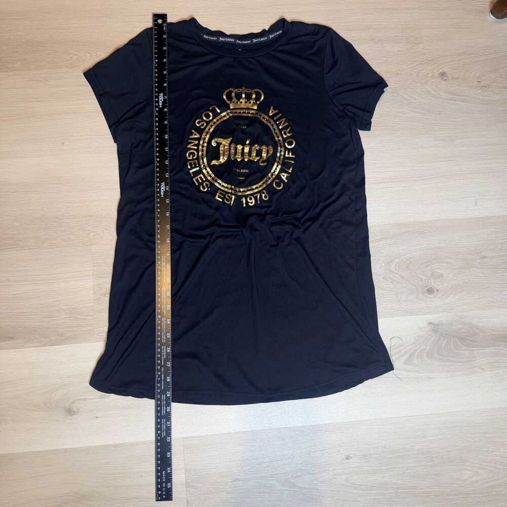 Juicy Couture Crest Logo Sleep Shirt Womens M Black Crew Neck Short Sleeve Y2K